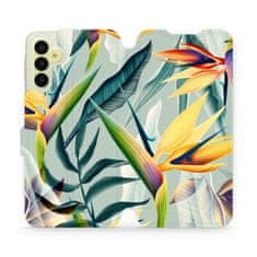Mobiwear Flip pouzdro na mobil Samsung Galaxy A15 / A15 5G - MC02S Žluté velké květy a zelené listy