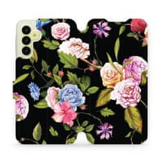 Mobiwear Flip pouzdro na mobil Samsung Galaxy A15 / A15 5G - VD07S Růže a květy na černém pozadí