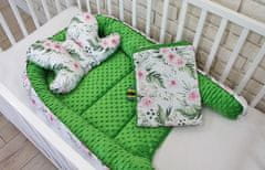 Baby Nellys Sada komplet - oboustranné hnízdečko, 60x90cm - Květinky, minky zelená