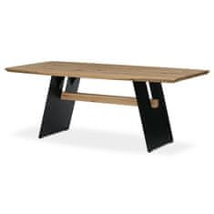 Autronic Dřevěný jídelní stůl Stůl jídelní, 200x100 cm,masiv dub, zkosená hrana, kovová noha, černý lak (DS-M200 DUB)