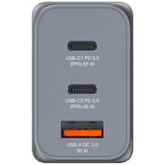 Verbatim Nabíječka do sítě GNC-65 GaN 65W, 2x USB-C PD 65W, 1x USB-A QC 3.0 - stříbrná