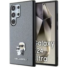 Karl Lagerfeld Originální pouzdro Saffiano Karl &amp;Choupette Metal Pin KLHCS24LPSAKCMPG pro Samsung Galaxy S24 Ultra grey