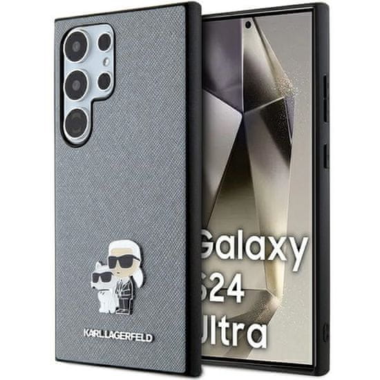 Karl Lagerfeld Originální pouzdro Saffiano Karl &amp;Choupette Metal Pin KLHCS24LPSAKCMPG pro Samsung Galaxy S24 Ultra grey