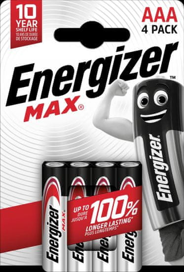 Energizer Alkalické baterie Max - 1,5 V, typ AAA, 4 ks