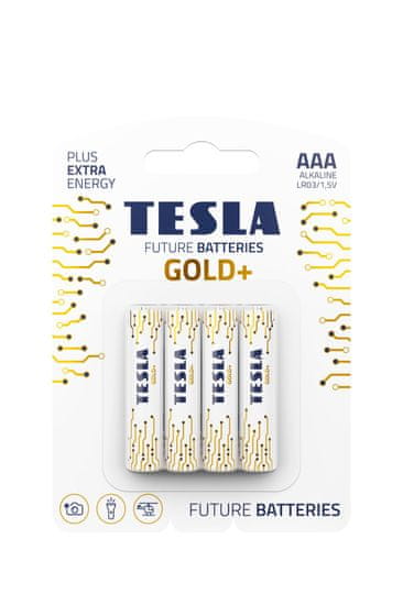 TESLA Alkalické baterie GOLD+ - 1,5V, LR03, typ AAA, 4 ks