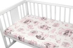 Baby Nellys Dětské bavlněné prostěradlo do postýlky, Zvířátka na mráčku, růžové, 140x70 cm