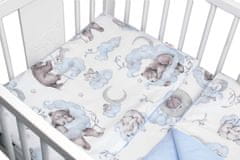 Baby Nellys 3-dílná sada Mantinel s povlečením, Zvířátka na mráčku, modrá/bílá, 135x100 cm, 40x60cm
