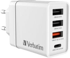 Verbatim síťová nabíječka, 3x USB-A, USB-C, 30W, bílá