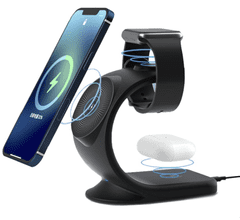 MXM 3v1 bezdrátová nabíječka pro mobil, sluchátka a hodinky - černá