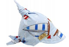 Baby Nellys Dětský bavlněný šátek s kšiltem na zavazování, Premium, lodě, vel. 68/86