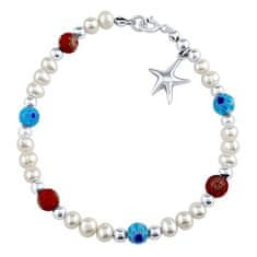 Silvego Stříbrný náramek Triton s pravými perlami, hvězdou a barevnými korálkami PRM20261BPW