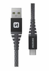 SWISSTEN odolný datový kabel USB-A - USB-C, 60W, kevlarový, 1.5m, černá