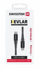 SWISSTEN odolný datový kabel USB-C - USB-C, 60W, kevlarový, 1.5m, černá