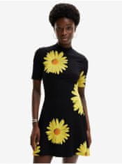 Desigual Žluto-černé dámské květované šaty Desigual Margaritas M
