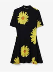 Desigual Žluto-černé dámské květované šaty Desigual Margaritas M