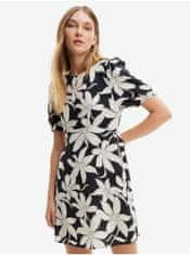 Desigual Bílo-černé dámské květované šaty Desigual Nashville XL
