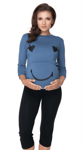 Be MaaMaa Těhotenské, kojící pyžamo 3/4 s dl. rukávem - modro/černé, vel. L/XL