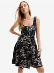 Desigual Krémovo-černé dámské vzorované šaty Desigual Tually M
