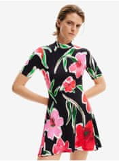Desigual Růžovo-černé dámské květované úpletové šaty Desigual Boston S