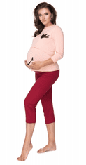 Be MaaMaa Těhotenské, kojící pyžamo 3/4 s dl. rukávem - růžovo/bordo