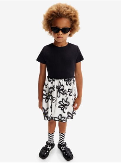 Desigual Bílo-černé holčičí květované šaty Desigual Bera