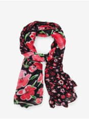 Desigual Černo-červený dámský květovaný šátek Desigual Half Floral Rectangle UNI