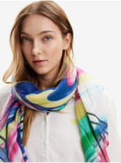 Desigual Růžovo-modrý dámský vzorovaný šátek Desigual Powercolor Rectangle UNI