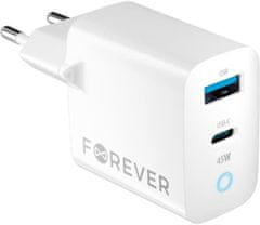 Forever síťová nabíječka GaN TC-06-45AC, USB-C, USB-A, 45W, bílá