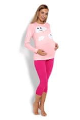 Be MaaMaa Těhotenské, kojící pyžamo 3/4 mráčky - růžové, vel. L/XL
