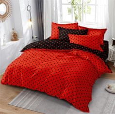 Bavlissimo 7-dílné povlečení oboustranné povlečení na 2 postel černo-červené s puntíkem 140x200