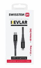 SWISSTEN odolný datový kabel USB-C - Lightning, 60W, kevlarový, 1.5m, černá