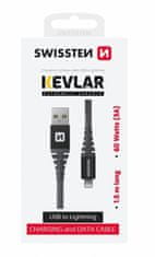 SWISSTEN odolný datový kabel USB-A - Lightning, 60W, kevlarový, 1.5m, černá