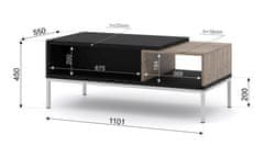 Homlando Konferenční stolek Kávový stůl TOLEDO 110x55 cm dub flagstaff / černý mat + stříbrný rám