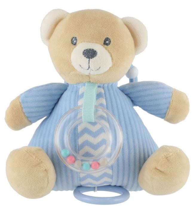 Levně Teddies Medvěd natahovací hrací strojek s chrastítkem modrý