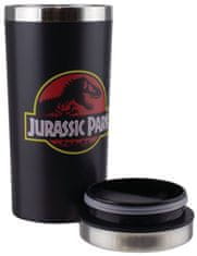 CurePink Nerezový cestovní hrnek Jurassic Park|Jurský Park: Logo (objem 450 ml)