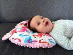 Baby Nellys Oboustanný polštářek s oušky, 30x35cm - Plameňák ,minky růžová