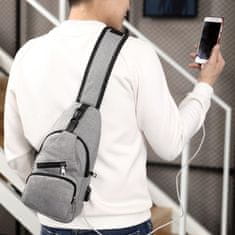 shumee Sportovní batoh na jedno rameno, bederní taška s USB - šedá