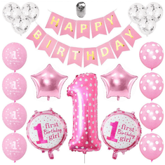 shumee Jednoroční balónky - dívčí narozeninová sada v odstínech růžové
