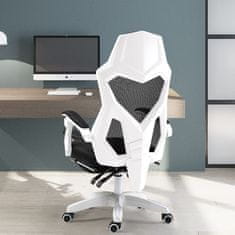 shumee Ergonomická, otočná kancelářská židle, židle s opěrkou hlavy a nohou - bílá