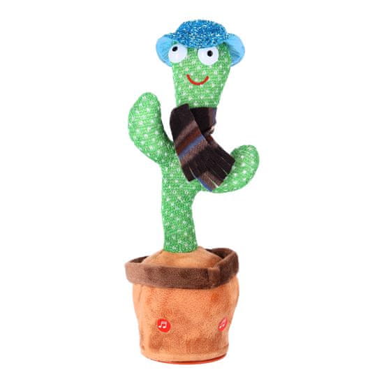 shumee Dětská hračka - Tančící kaktus - s kostkovaným šátkem a modrým kloboukem