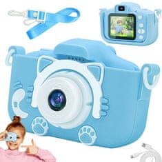 Verkgroup Multifunkční digitální fotoaparát pro děti 9 × 6 × 5 cm, modrý s kočičkou
