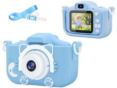 Verkgroup Multifunkční digitální fotoaparát pro děti 9 × 6 × 5 cm, modrý s kočičkou