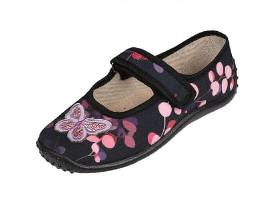 Zetpol Černé dívčí tenisky/pantofle, dětské pantofle na suchý zip Julia butterfly ZETPOL