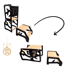 ABC CONNECT Učící věž, psací stolek, židle, schůdek, tabule 5v1 montessori černá