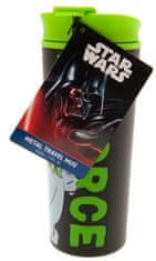 CurePink Nerezový cestovní hrnek Star Wars|Hvězdné války: Yoda - Cítit sílu (objem 450 ml)