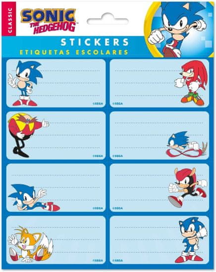 CurePink Poznámkové nálepky Nintendo|Sonic: Cartoon Characters Set 16 kusů (kus 8 x 4 cm|set 16 x 20 cm)