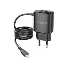 DUDAO 2x síťová nabíječka USB s integrovaným kabelem Lightning 12W černá A2ProL černá Dudao