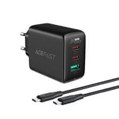 AceFast Napájecí nabíječka 2x USB-C/USB-A 65W PD QC 3.0 AFC FCP s kabelem USB-C 1,2 m černá Acefast
