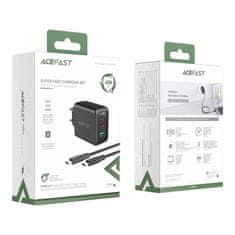 AceFast Napájecí nabíječka 2x USB-C/USB-A 65W PD QC 3.0 AFC FCP s kabelem USB-C 1,2 m černá Acefast