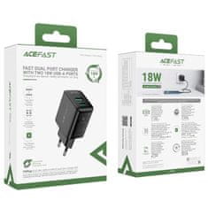 AceFast Napájecí nabíječka 2x USB 18W QC 3.0 AFC FCP černá A33 černá Acefast